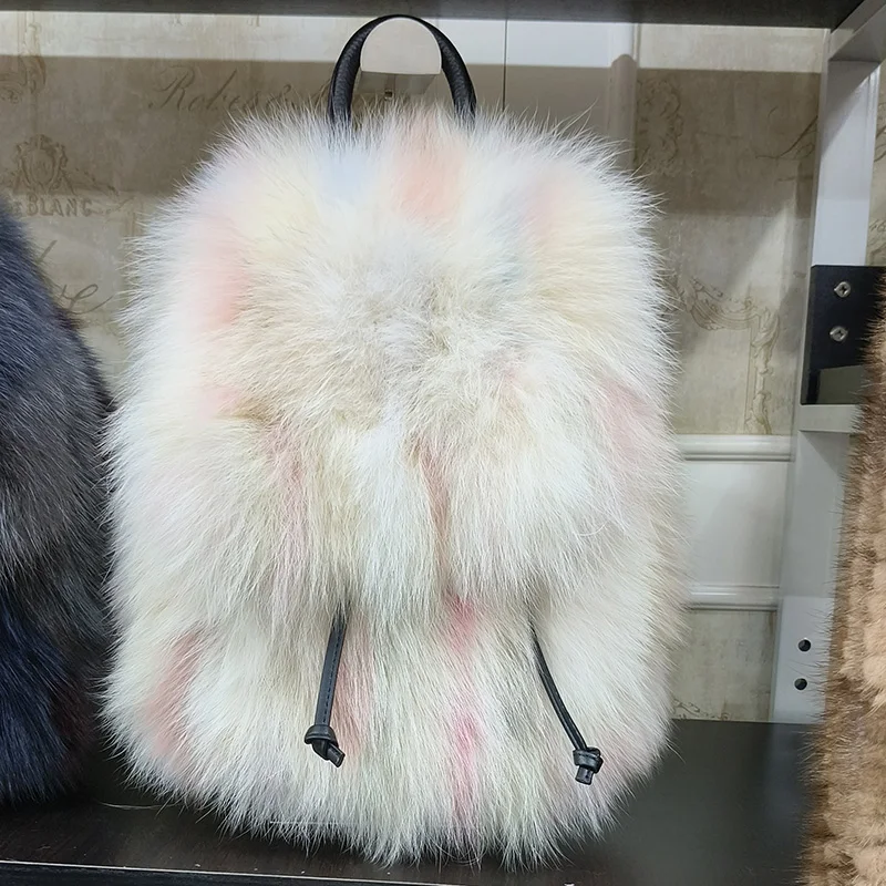 Natural Fox Fur Backpack Multi Color Casual Girls Fashion Real Fur Travel Bag Soft Cute Teenage Bags