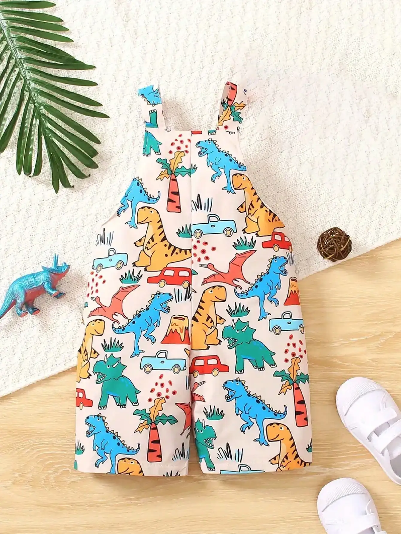 Boys' Casual Comfortable Cartoon Dinosaur Pattern Overalls Set Cute Daily Outdoor Wear Summer Outfit for Kids