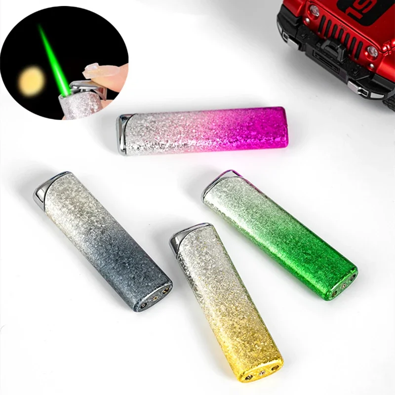 

Ice Shattered Green Flame Metal Windproof Inflatable Lighter Gradual Torch Butane Lighter Women's Smoking Gift Cigarette Gadgets