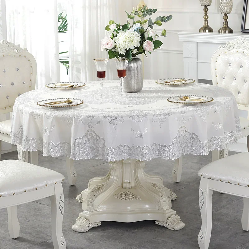 PVC Tablecloth, Round Tablecloth, Waterproof, Iron-resistant, and Washable, Hotel Household Dining Table Mat and Tablecloth