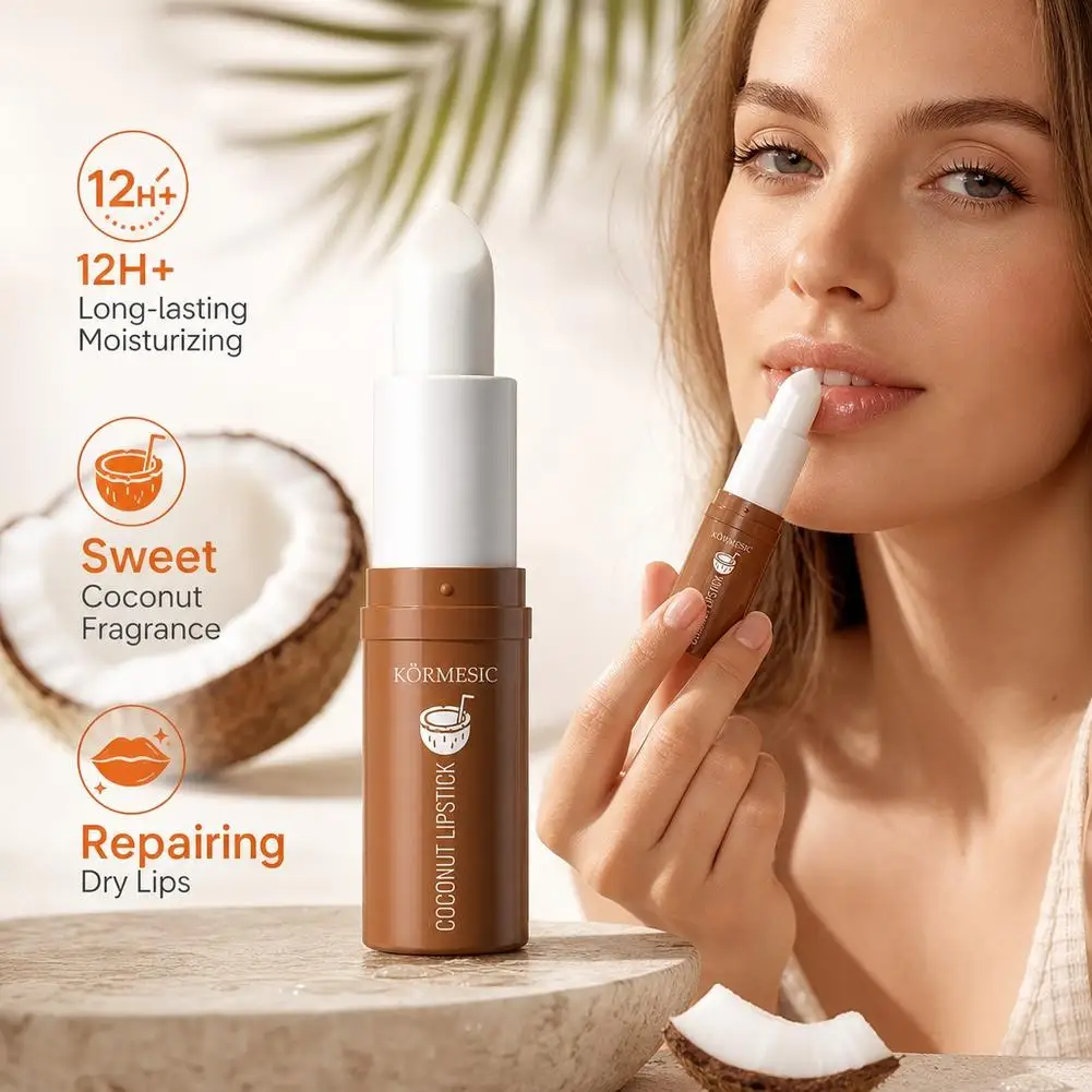 2Pcs Coconut Lip Balm Moisturizing Lipstick Dry Chapped Lips Repair Nourishing Hydrating Butter Men Women Lip Care