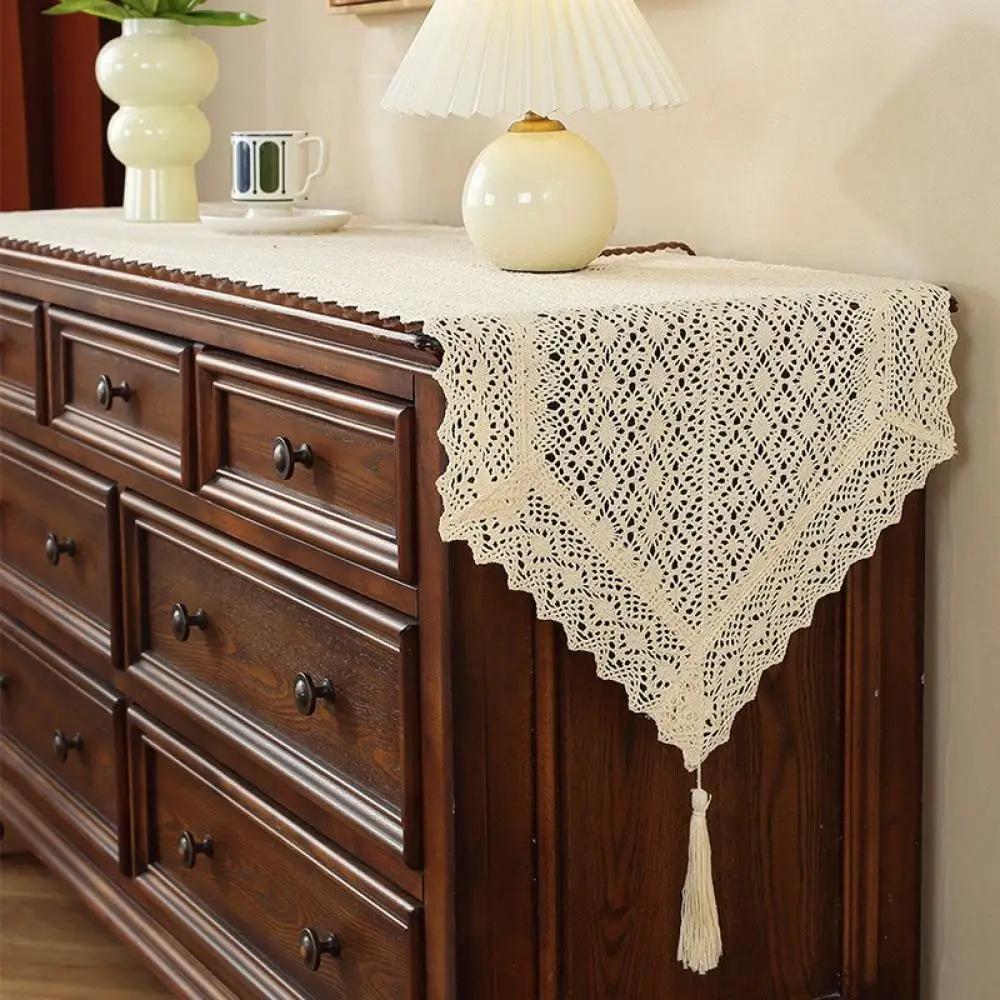 Vintage Lace Table Runner Decorative Fabric For Dining Table Coffee Cabinet Dresser French Style Rustic Home Decoration
