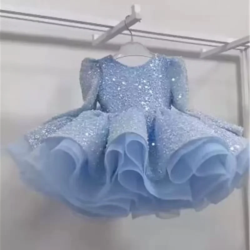 

0-12Years old Fashionable Lace Fluffy Dress Carnival Birthday Party Performance Costum Girl's Sequin Princess Dress