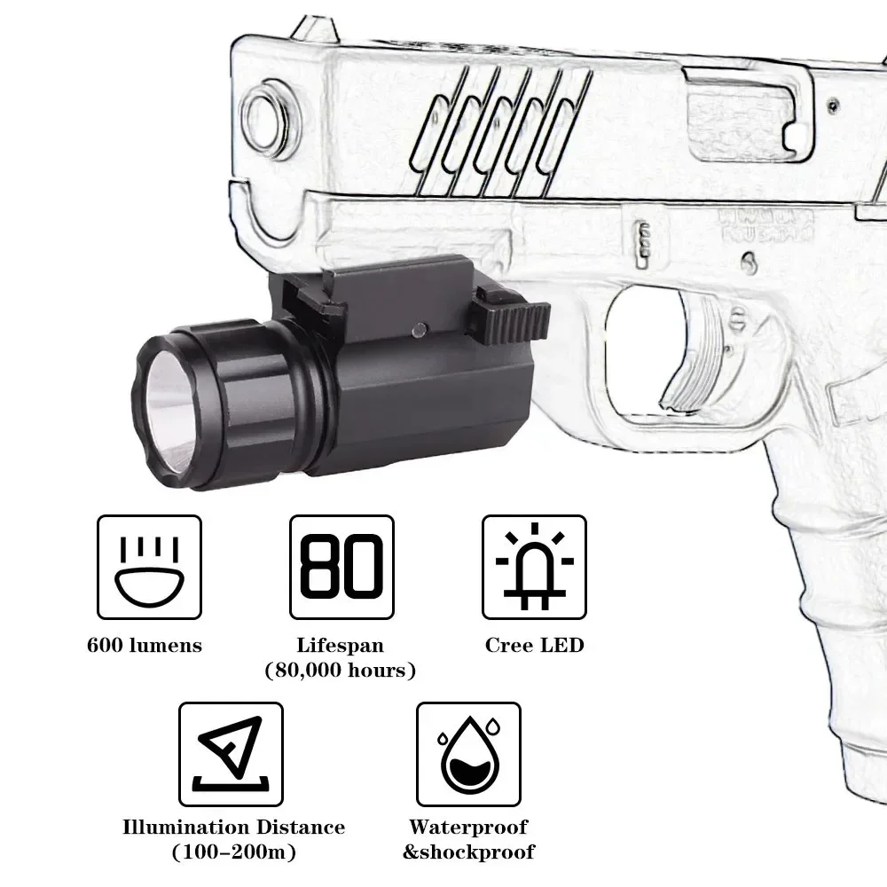 Potente Mini pistola R5, linterna táctica LED de separación rápida, accesorios para pistola, riel de 20mm para caza al aire libre