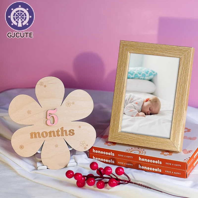 Accessori per fotografia di fiori per neonati Puntelli per fotografia per neonati Accessori per bambini Pietra miliare Adesivo in legno Puntelli per riprese Regali