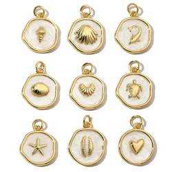 3pcs/Lot Fashion Coper Enamel Conch Sea Turtle DIY Charms Women 18k Gold Color Shell Starfish Necklace Pendant Heart Jewelry