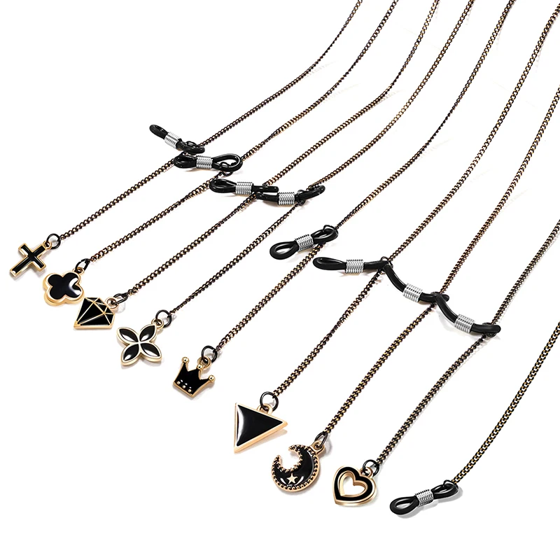 75cm Sunglasses Chains for Women with Pendant  Cross Rose Key Black Gold Glasses Chains Anti-drop EyeGlasses Jewelry