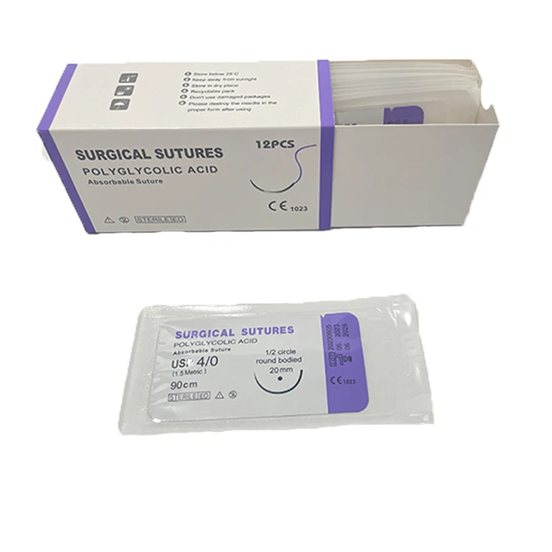 

Veterinary surgical sutures PGA sutures 1/2 circle round bodied Polyglycolic Acid absorbable sutures Care plus 12pcs