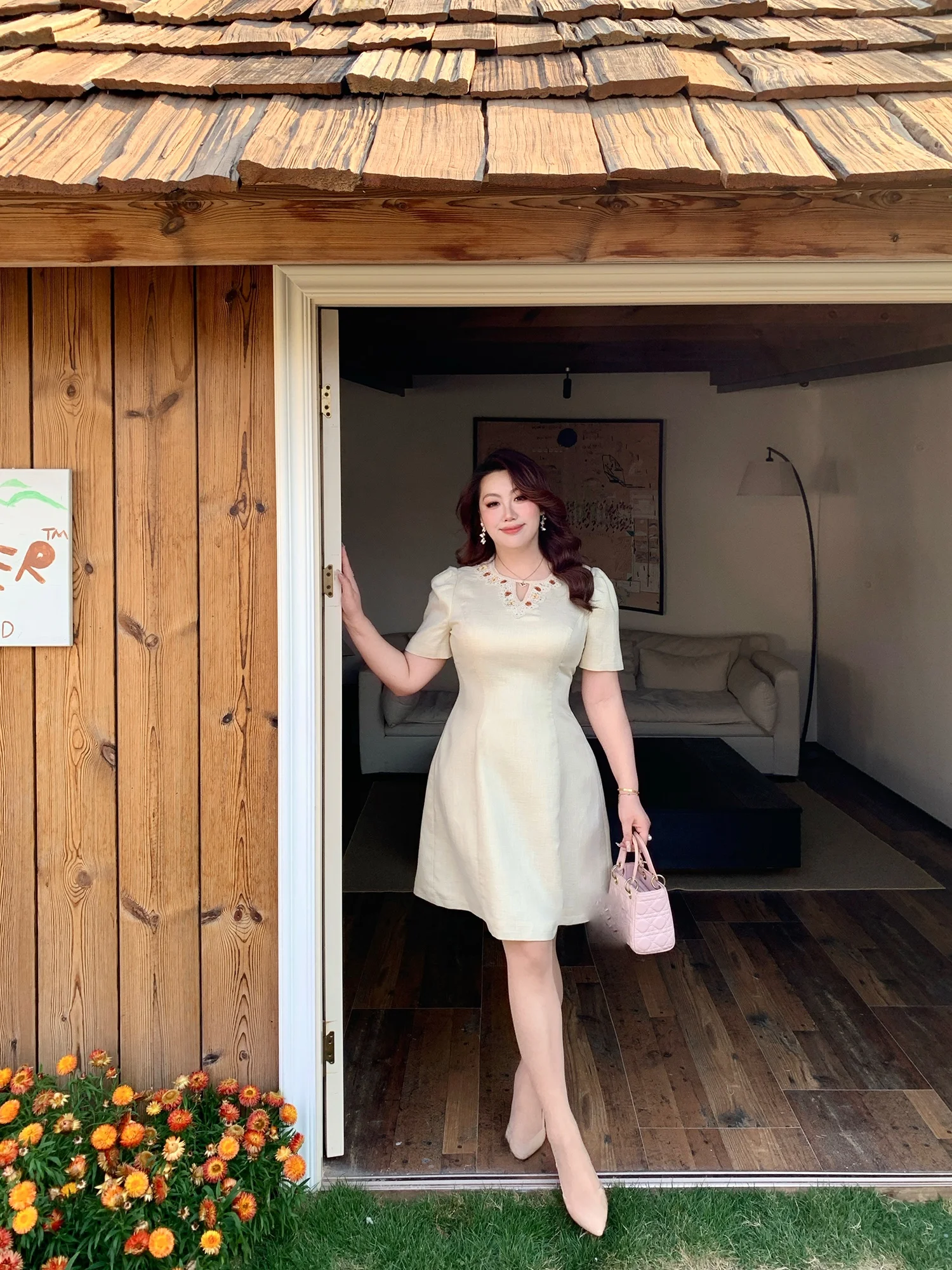 

GLEC Large Size Women's Vintage Hollow out Beaded Dress Hepburn Style Party Wear Fashionable Ageless A-Line Midi Dress