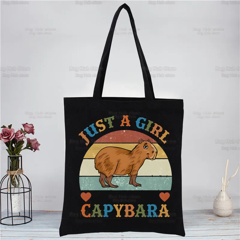 Capybaras Black Canvas Simple Cartoon Shopping Bags Girls Just A Girl Who Loves Capybaras Fashion Life Casual Pacakge Hand Bag