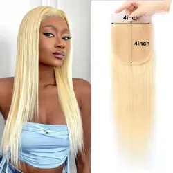 613 Closure Blonde Human Hair 4x4 Lace Closure Straight Hair Colored Human Hair Swiss Lace Closure Preplucked Hair Extensions