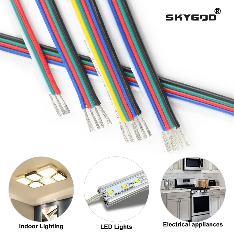 1~50m LED Electrical Wire 3/4/5/6 Pins PVC Extension Connector 22/20/18 AWG For 5050 WS2812B RGBW RGBWW Strip Lights 1~50meters