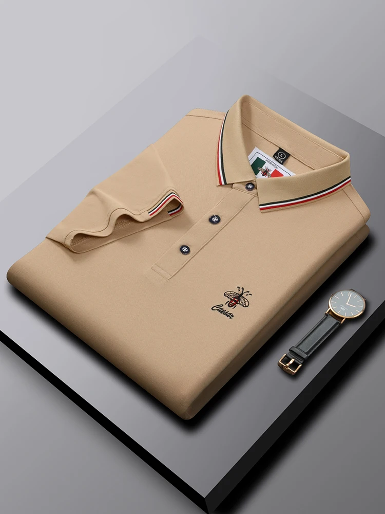 

2025 summer new silk cotton men's shortsleeved business casual comfortable breathable polo shirt exquisite embroidery Tshirt top