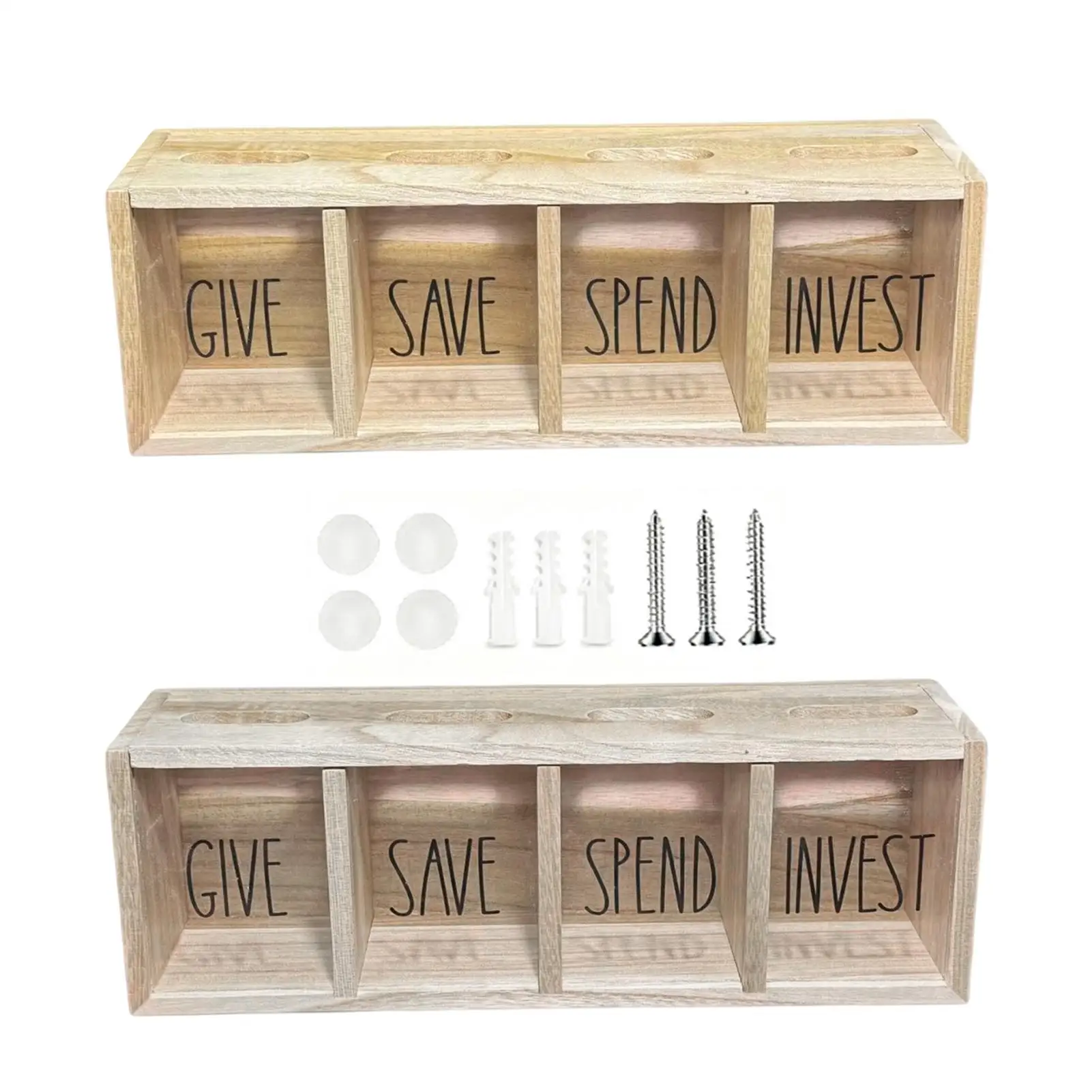 Wooden Saving Box with 4 Compartments Transparent Organizer Holder Wooden Give Save Spend Box for Children Adults Family