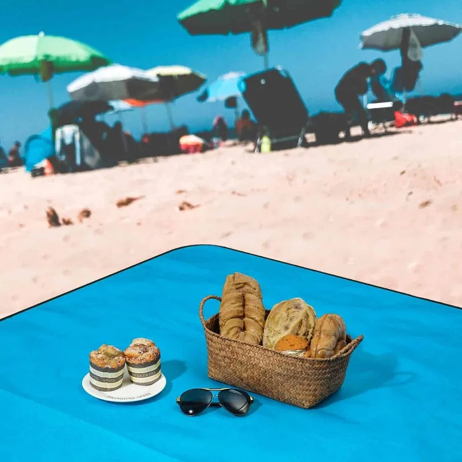 بطانية نزهة الشاطئ مقاومة للرمل بطانيات تخييم مقاومة للماء مقاس 80 × 63 بوصة كبيرة للاستخدام الخارجي بدون رمل قابلة للطي حصيرة عائلية قابلة للتعبئة #5