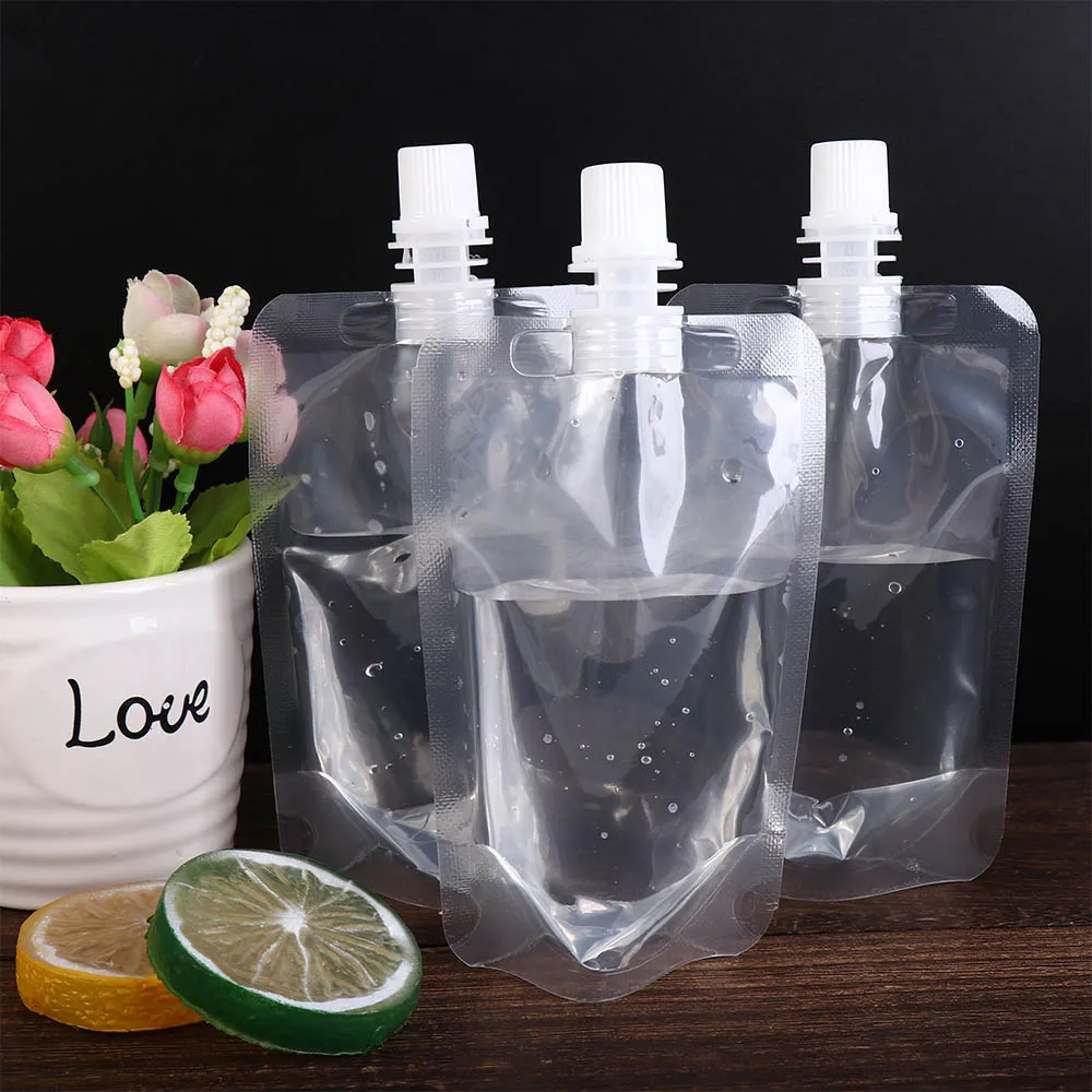 100ml-500ml Travel Drink Spout Pouches Transparent Plastic Bags Sealed Juice Storage Beverage Ice Cold Drink Pouch 10pcs