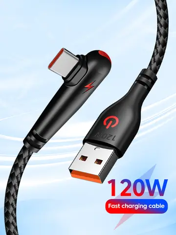 120W USB To Type-C Cable 90 Degree Elbow Mobile Phone Fast Charging For Huawei Mate 40 30 Xiaomi Samsung Phone Charging Cord