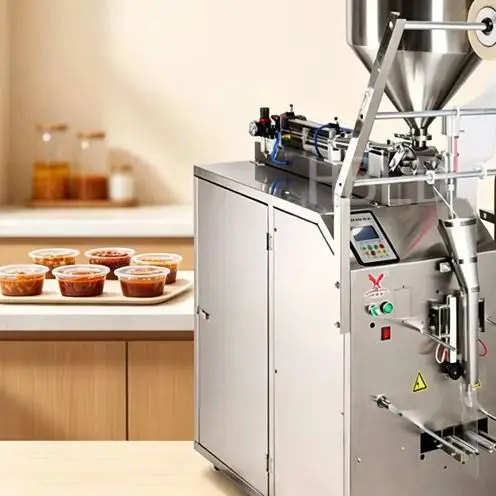 

HBLD Automatic Sealed Packaging Machine for Soy Sauce And Sesame Paste Filling Food Grade Plastic Film Packaging Equipment