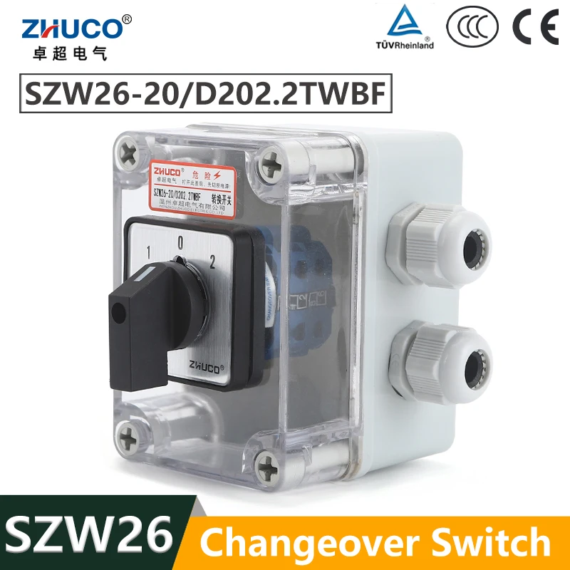 

ZHUCO SZW26/LW26-20 D202.2 20A 2 Pole Custom Rotary Universal Cam Changeover Switch With Waterproof And Dustproof Sealed Box