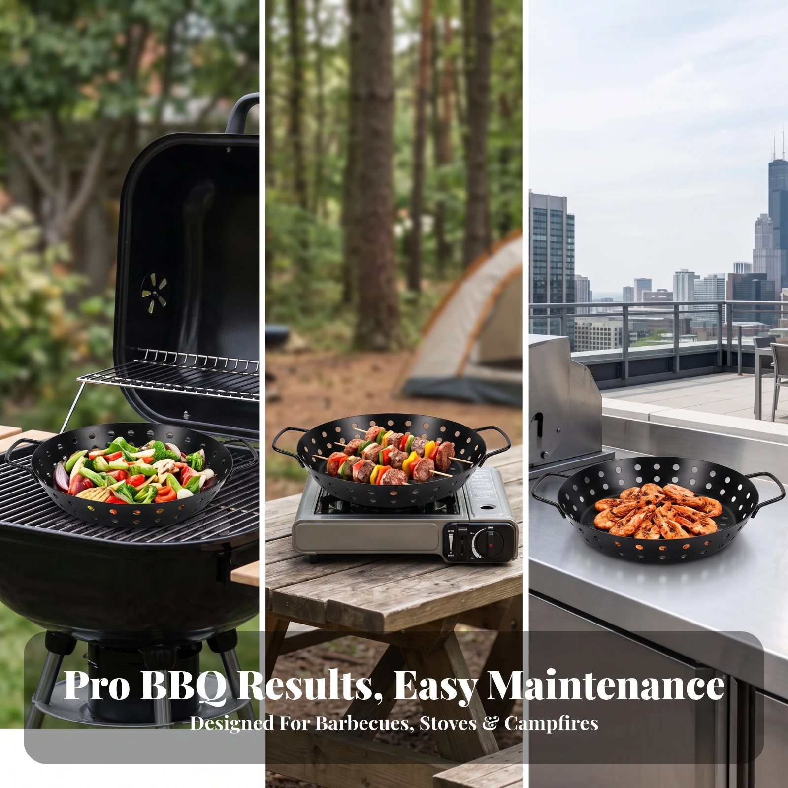 Perforated Grill Tray Heat-Resistant Carbon Steel Grilling Pan Grill Tray with Handles Low-Profile Cookware Food Grade