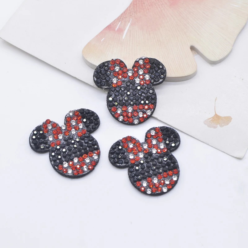 10 Pz 30*28mm Kawaii Testa di Mouse Strass Toppe E Stemmi per Vestiti FAI DA TE Cappello Decor Applique Copricapi Fermagli Per Capelli Forniture