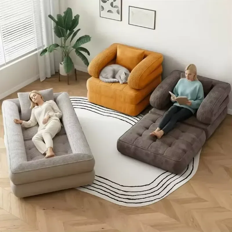 Boneless Square Folding Sofa Bed with Handle 2-in-1 Convertible Bean Bag Chair Vacuum Roll Pack Compressed Couch for Home &