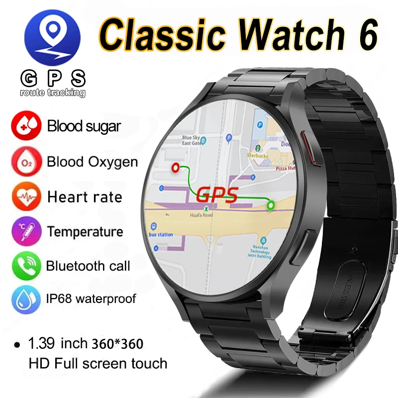 2024 nowy zegarek 6 AMOLED Smartwatch męski Bluetooth Bluetooth Call GPS Sport Tracker IP68 wodoodporny damski zegarek Smartwatch