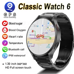 Montre connectée 6 AMOLED pour hommes et femmes, moniteur de sucre dans le sang, appel Bluetooth, GPS, traqueur de sport, étanche IP68, horloge, nouveau, 2024