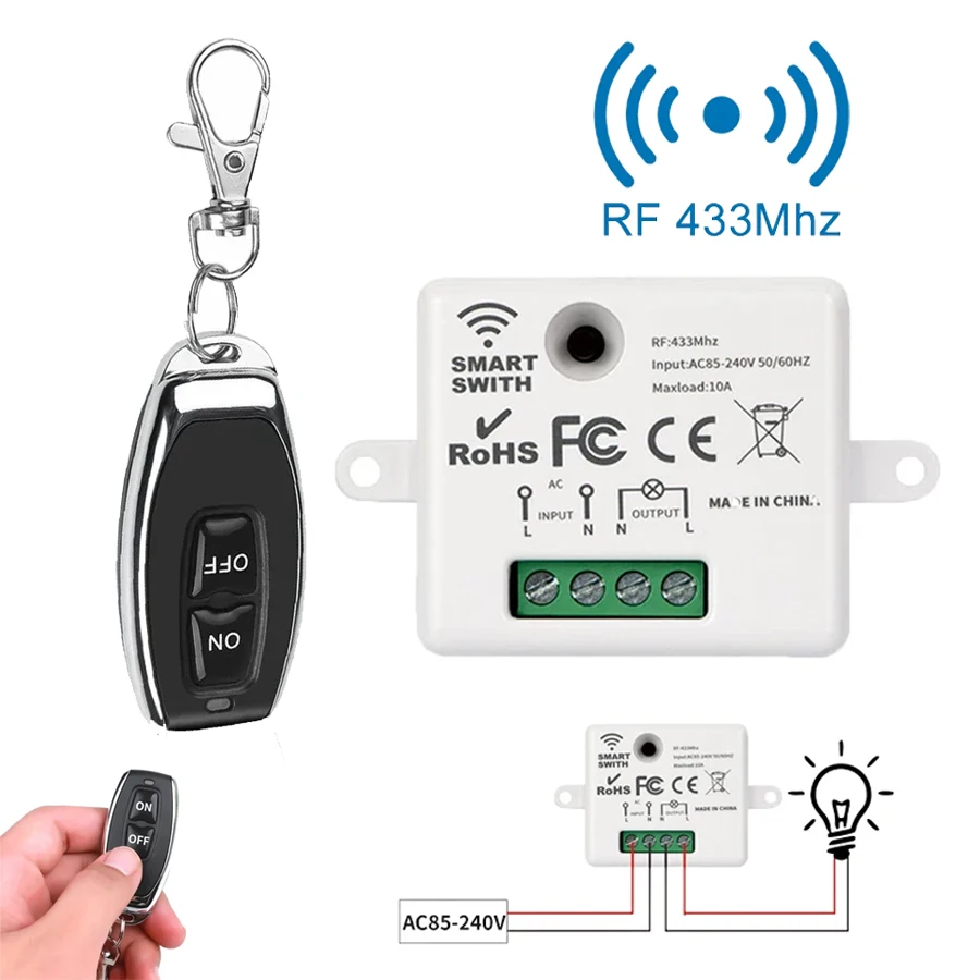 Mini interruptor de luz inteligente inalámbrico con Control remoto, receptor de relé RF de 433 Mhz, módulo de interruptor AC 220V 110V para ventilador de lámpara Led para el hogar