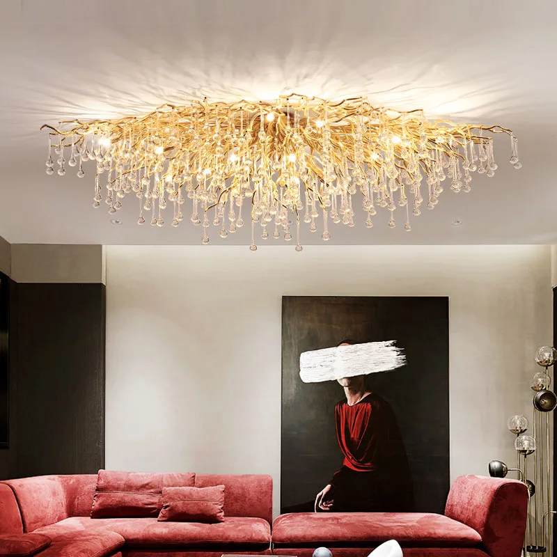 

Light luxury crystal branch ceiling lamp postmodern luxury living room dining room golden bedroom designer creative branch lamp