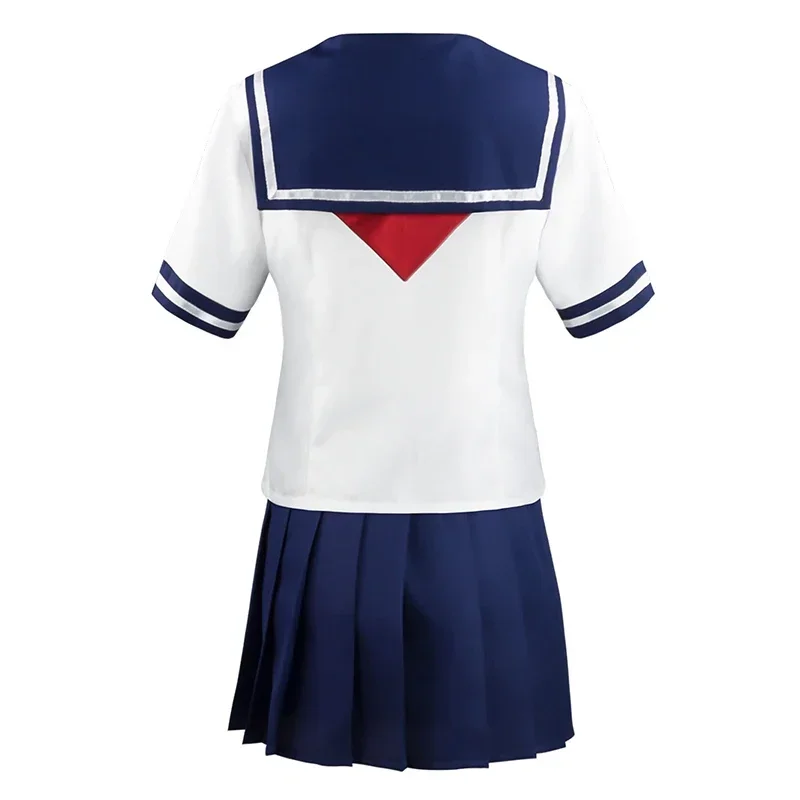 Halloween Party Girl's Navy Blue Sailor Skirt Pantyhose Loli Black Leather Shoes Yandere Simulator Ayano Aishi Cosplay Costume view 3