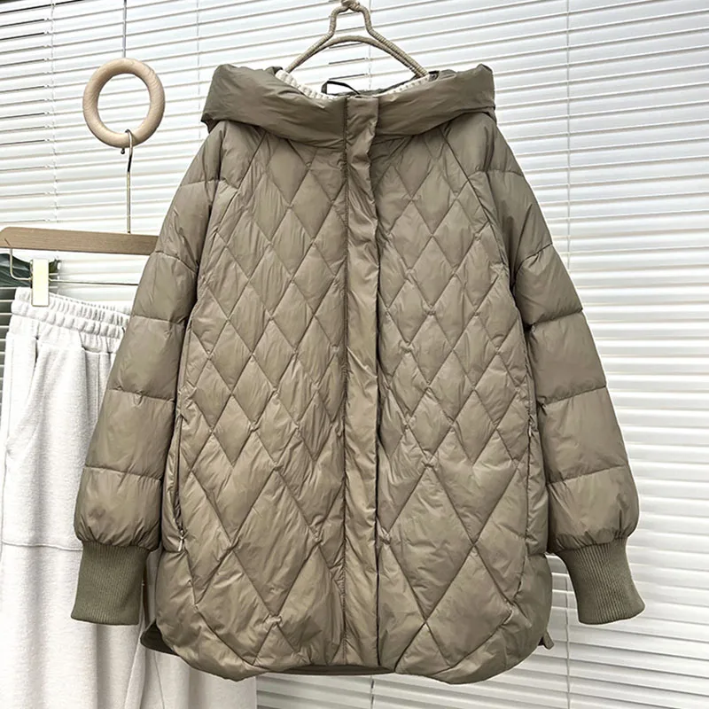 2022 Winter New Women\'s Loose Literature Art Retro Stitching Drawstring White Duck Down Down Jacket For Ladies Casual Warm Coats