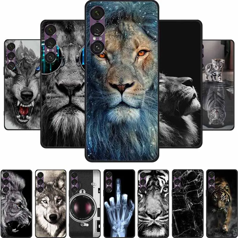 Para Sony Xperia 1 VII 2025 Funda de teléfono León negro Funda trasera de silicona suave Coque para Sony Xperia 1 VI IV V Funda Funda Shell