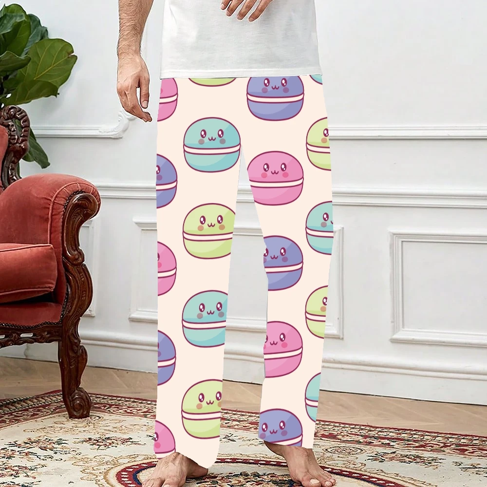 Pantalon de pyjama unisexe à motif macaron pour hommes et femmes, pantalon de salon super doux, bas de pyjama de sommeil avec poches, cordon de proximité, mignon