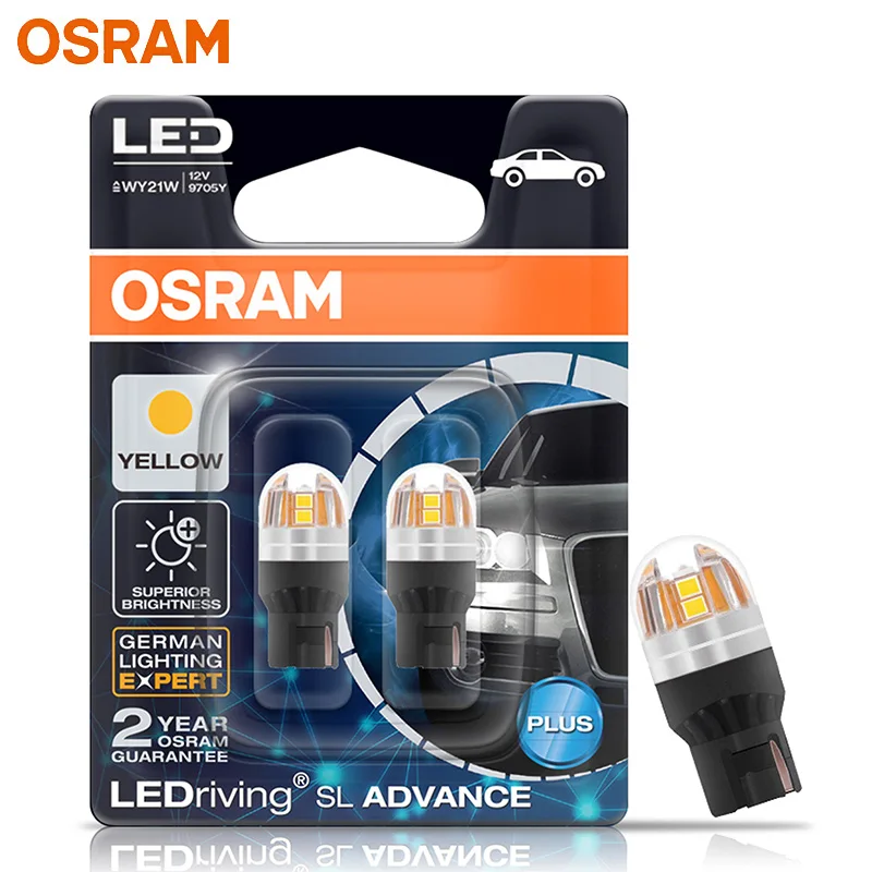 OSRAM LEDriving SL Advance LED T20 W21W 7440 Yellow Amber Color Car Upgrade LED Turn Signal Light Fog Lamps W3x16d 9705Y, 2x