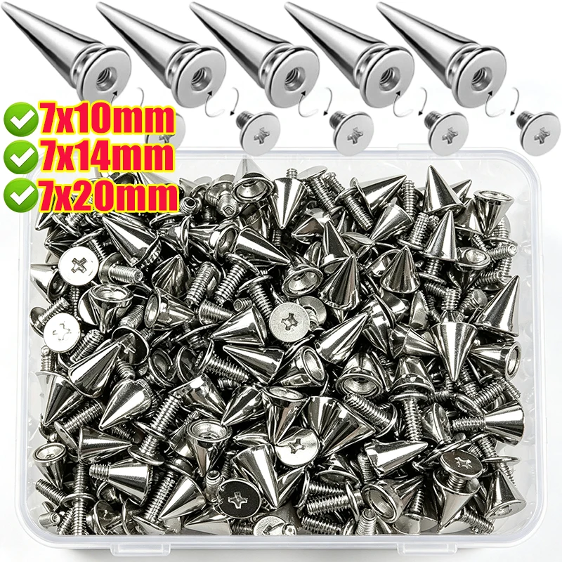 Wholesale Double Cap Silver Cone Spikes Metal Rivet Nails Punk Decor Studs DIY Sewing Tool for Leathercraft Garment Decor
