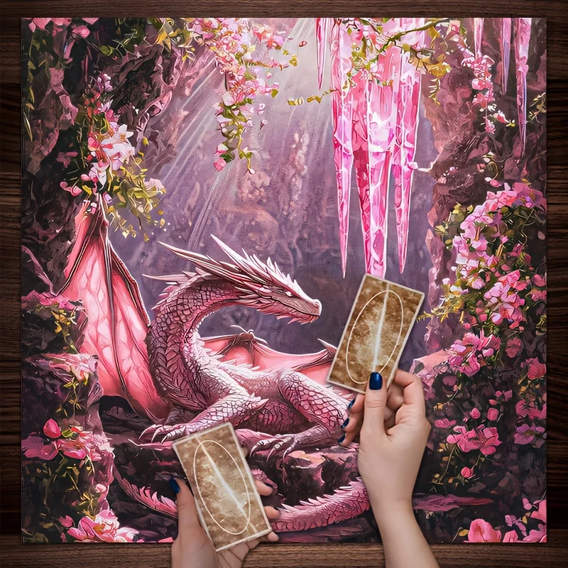 50/75/110/137cm Pink Dragon Floral Fantasy Altar Cloth Mystical Witchcraft Tarot Mat Polyester Dragon Decor Divination Home