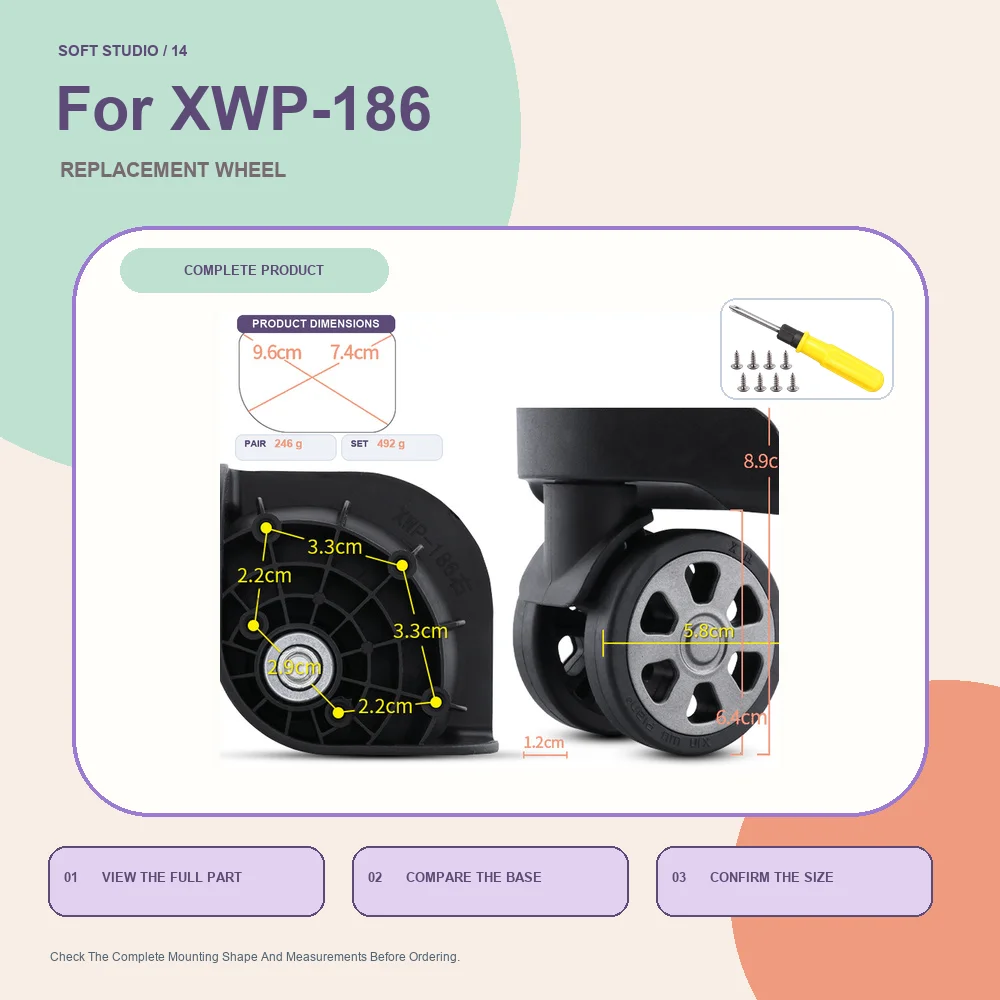 Travel Luggage Caster Replacement Wheel For Universal Suitcase XWP-186 Durable Silent Wheel Repair Part