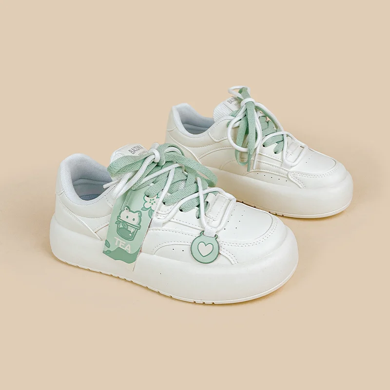 Amy and Michael Lovely Girls Students White Chunky Shoes Cute Women Fashionable Casual Sneakers Female Low Top Footwear