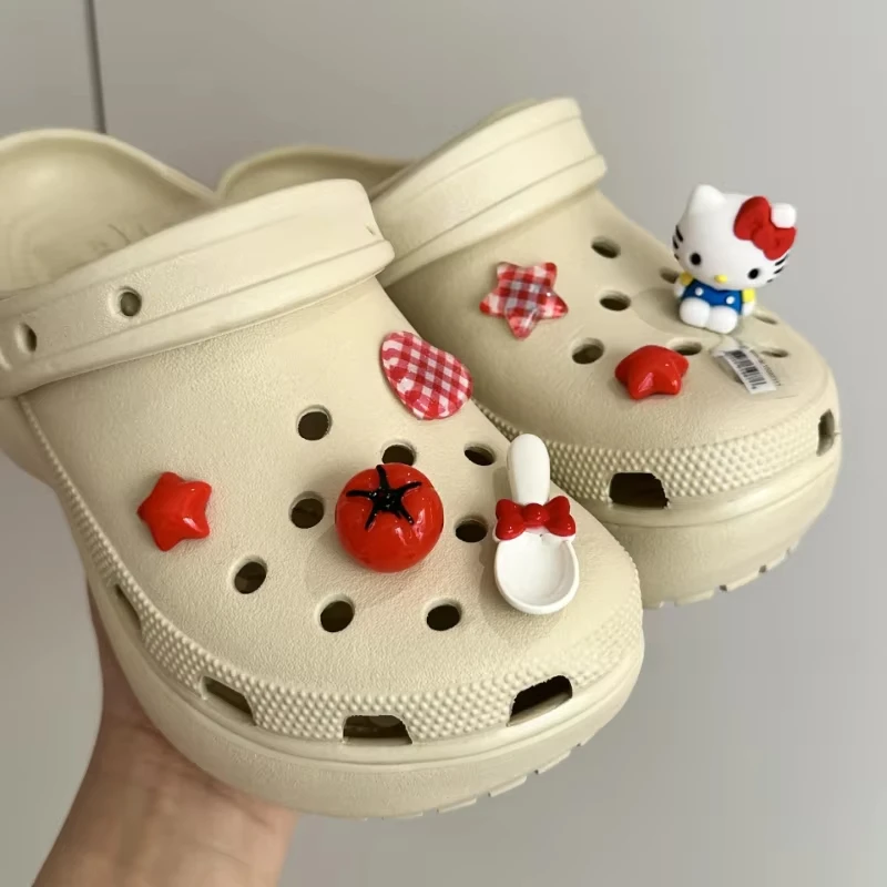 

New JIBBITZ 3D Hello Kitty Bowknot Cartoon Shoe Buckles For Clogs DIY Shoe Charms Tomato Red Garden Accessories Xmas Gifts
