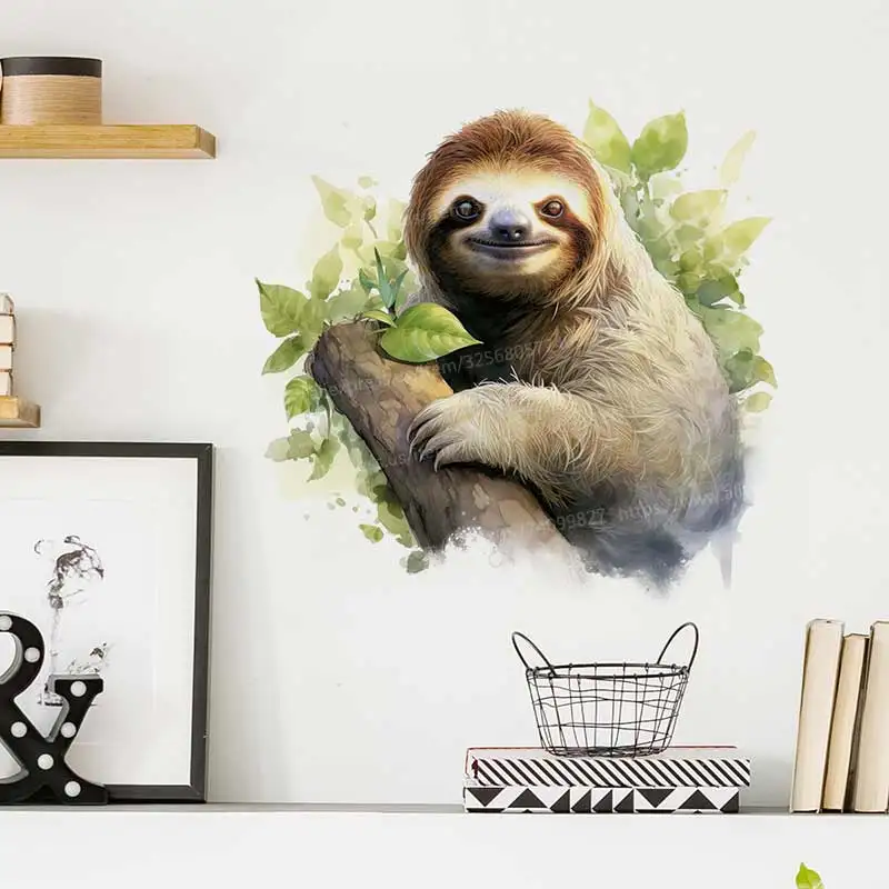 Watercolor Sloth Wall Sticker Toilet Lid Stickers Bedroom Entrance Living Room Porch Home Decora Waterproof Decal Stickers M1500