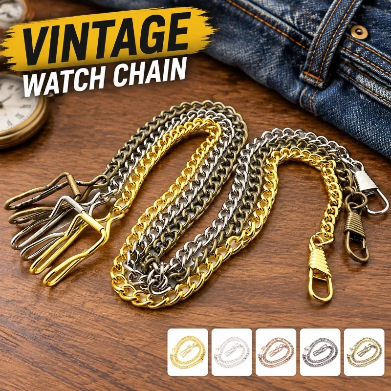 37cm Vintage Pocket Watch Fob Chain Denim Style Electroplated Metal Link Replacement Hanging Accessory for Antique Pocket