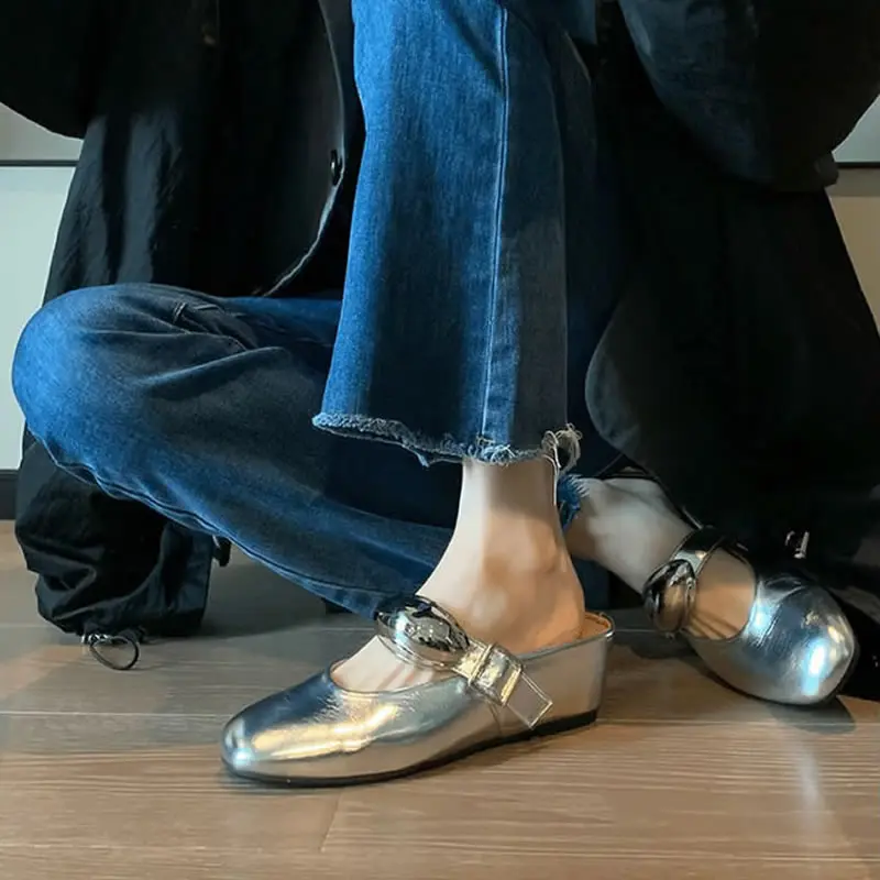 2024 Brand Ladies Shoes Women's Slippers Fashion Metal Decoration Daily Slippers Women New Belt Buckle Female Wedge Slippers