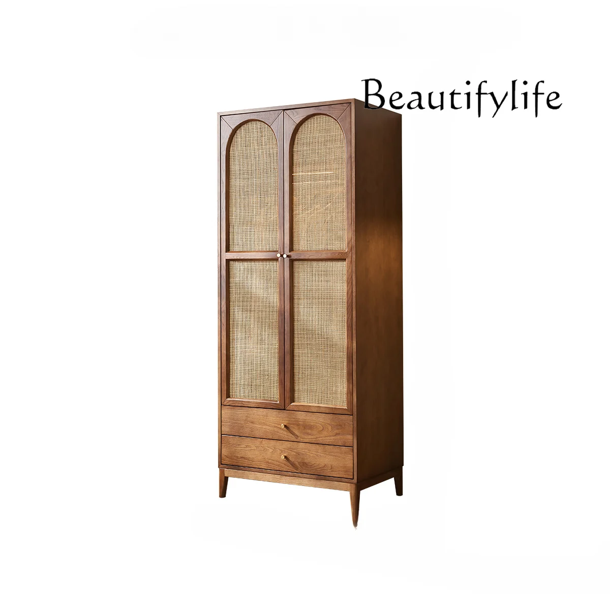 

Nordic Solid Wood Rattan Wardrobe Japanese Retro Small Apartment Bedroom Modern Simple Storage Wardrobe