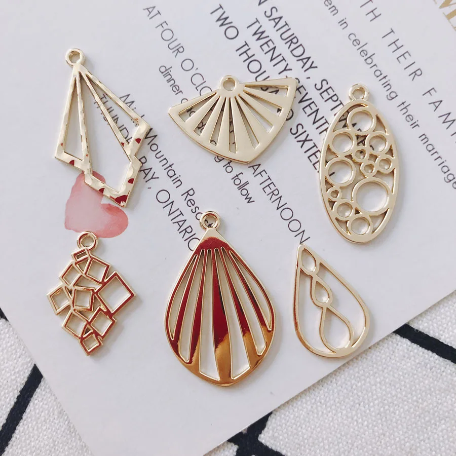 10Pcs Hollow Pendant Charms Golden Color Pendants Earrings Connectors for DIY Necklace Bracelet Jewelry Making Findings