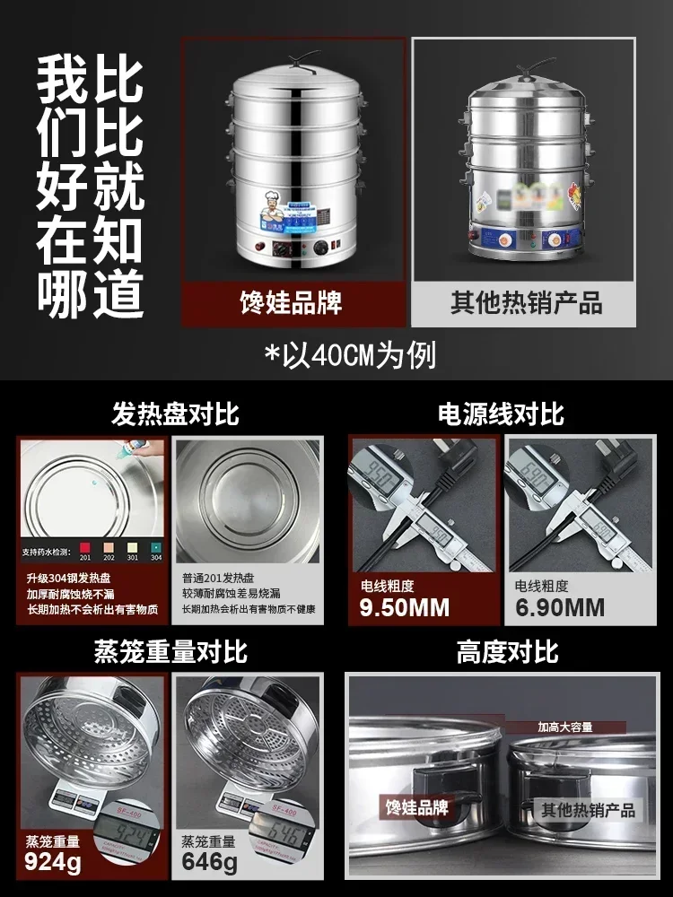 Multifunctional electric steamer household 304 stainless steel  three-layer automatic electric steamer large capacity commercial