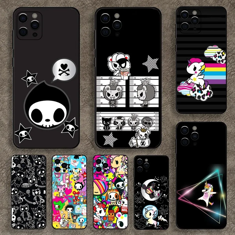 Japan T-Tokidokis Phone Case For Apple iPhone 15,14,13,12,11,Pro,X,XS,Max,XR,Plus,Mini Soft Black Cover