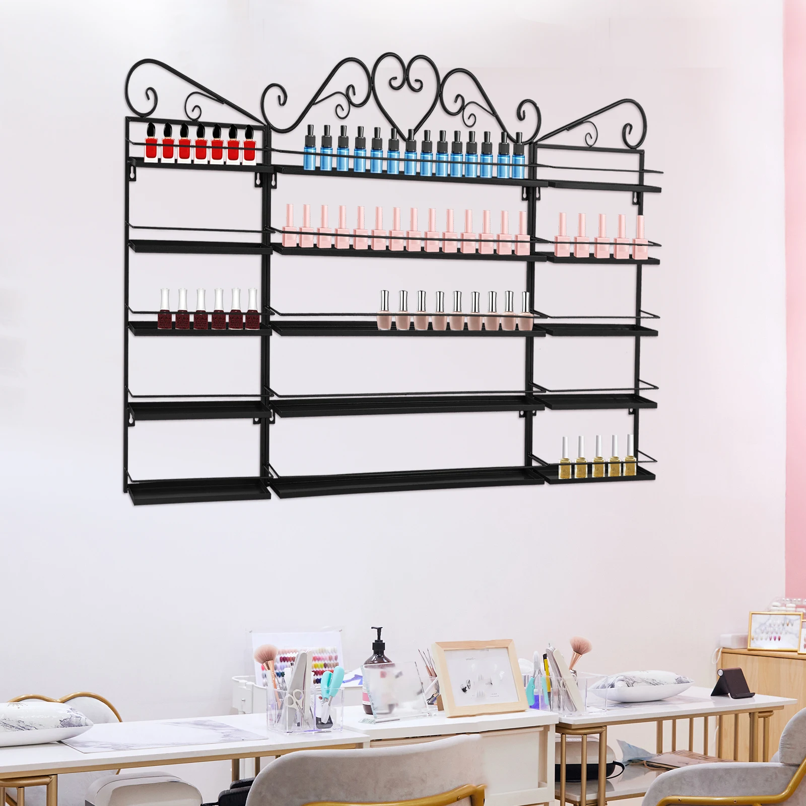 

Wall-Mounted Nail Polish Storage Racks, Metal Nail Polish Racks, 5 Tiers Display, Iron, Modern, Space-Saving for Home & Salon