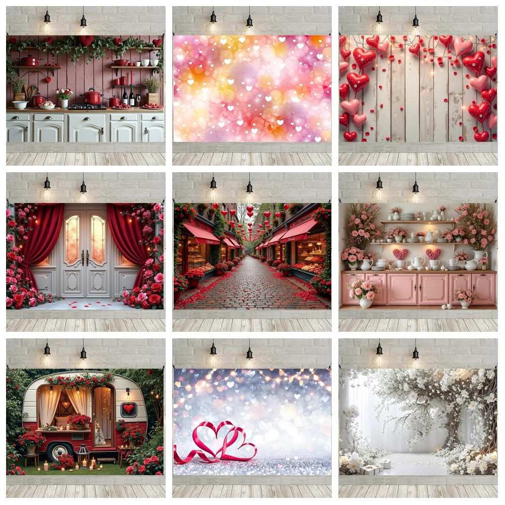 

MOON.QG Wooden Heart Bokeh Curtains Decoration Valentine's Day Backgrounds For Photographs Backdrop Women Birthday Photobooth