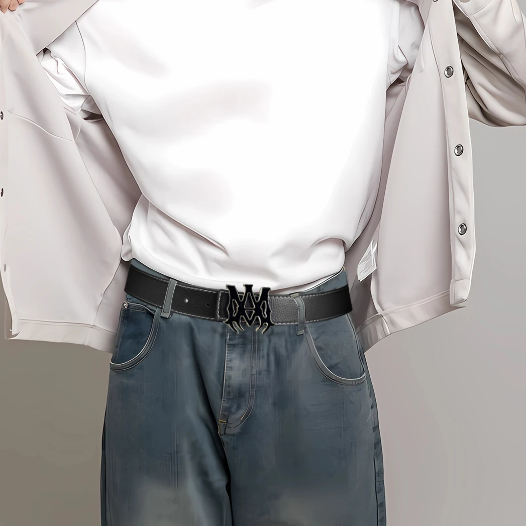 حزام أعمال للرجال بتصميم MA بسيط، حزام خصر متعدد الألوان من جلد البولي يوريثان الأسود لمكتب بنطلون الجينز